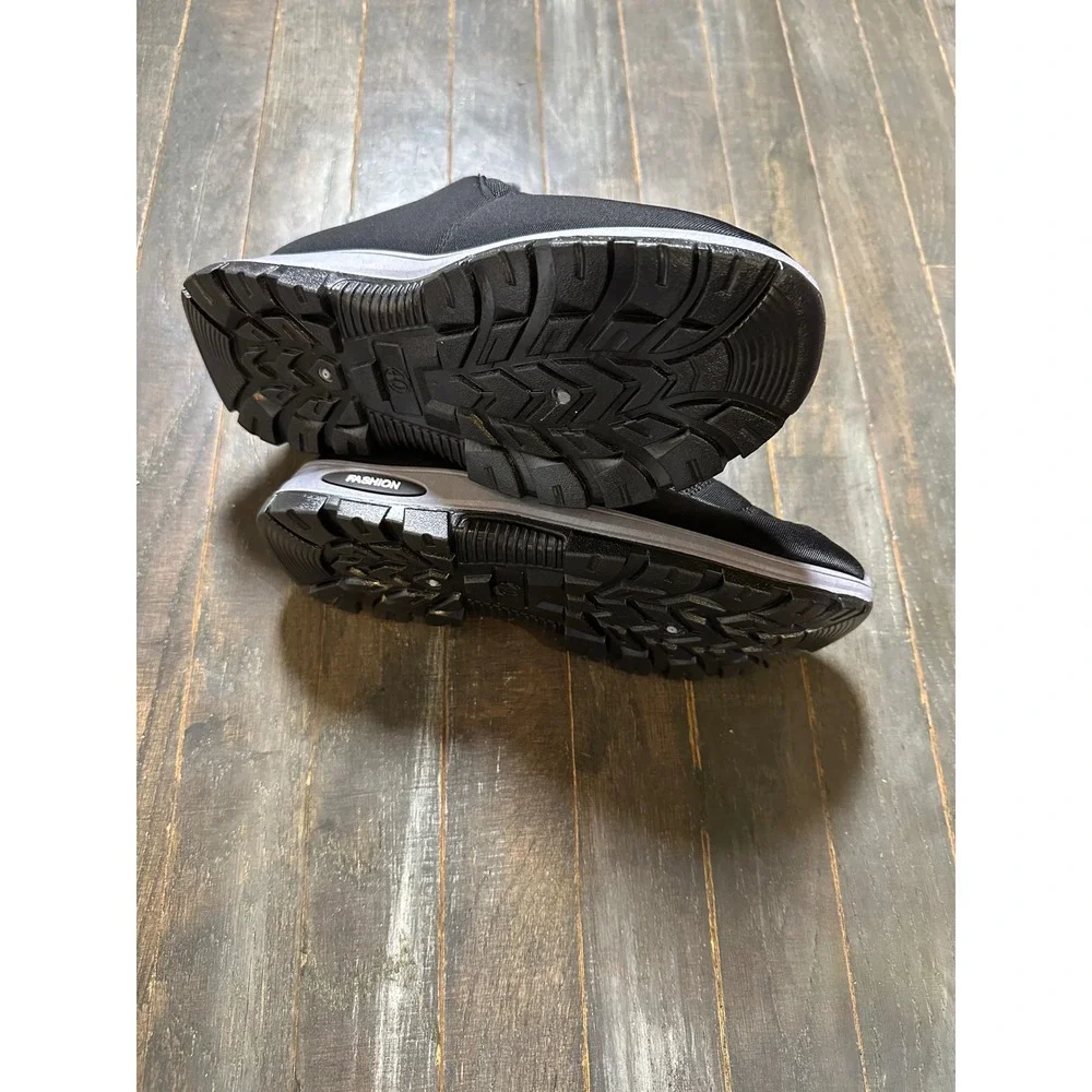 Black Quilted Faux Fur Lined Winter Ankle Boots Slip On Cold Weather Shoes 40